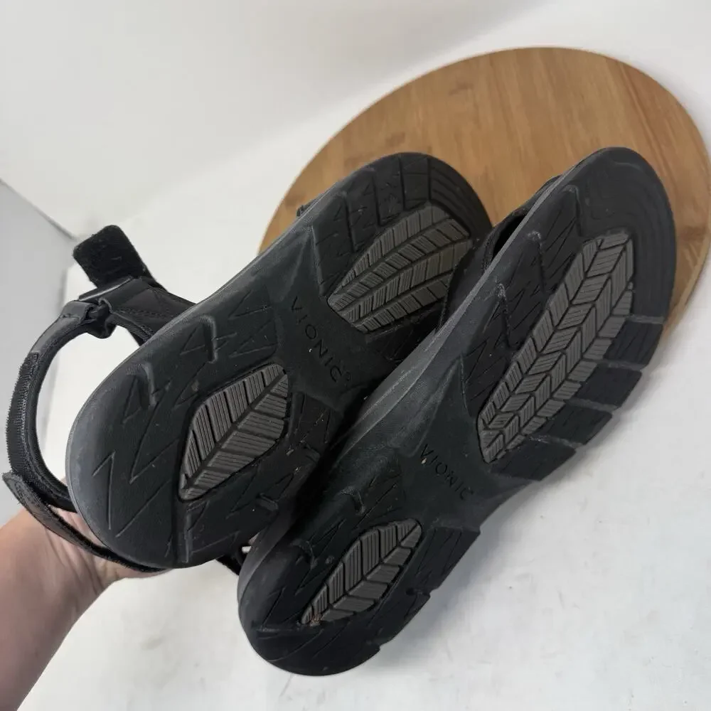 Vionic Canoe Leo Black Leather Sandals Adjustable Strap Comfort‎ Mens 12